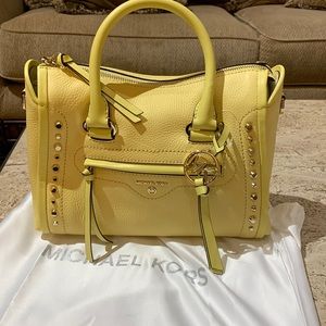 NWT Michael Kors Carine small studded pebbles leather satchel in buttercup